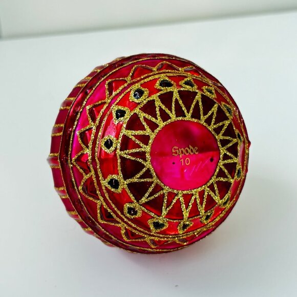 Spode Glass Christmas Ornament Round Ball Red Pink Gold Vintage Large Rare - Picture 5 of 6